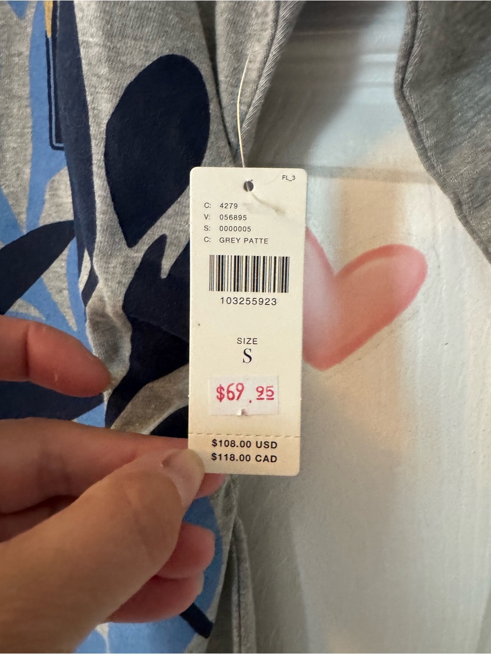 Anthropologie Grey Graphic Tee Dress with Blue & Yellow Leaf Print - Picture 3 of 6